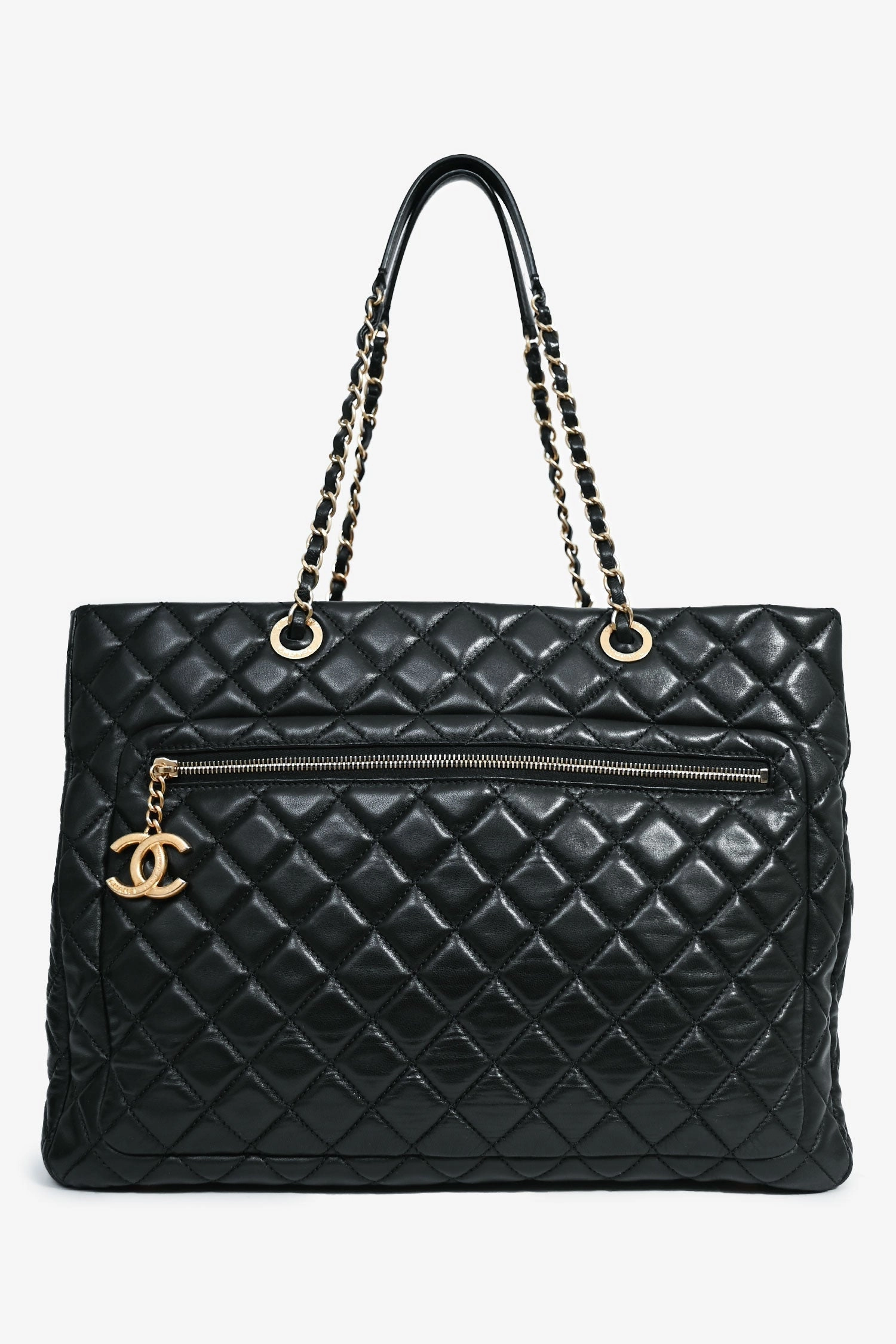 Chanel 2013 Black Lambskin Quilted CC Charm Tote