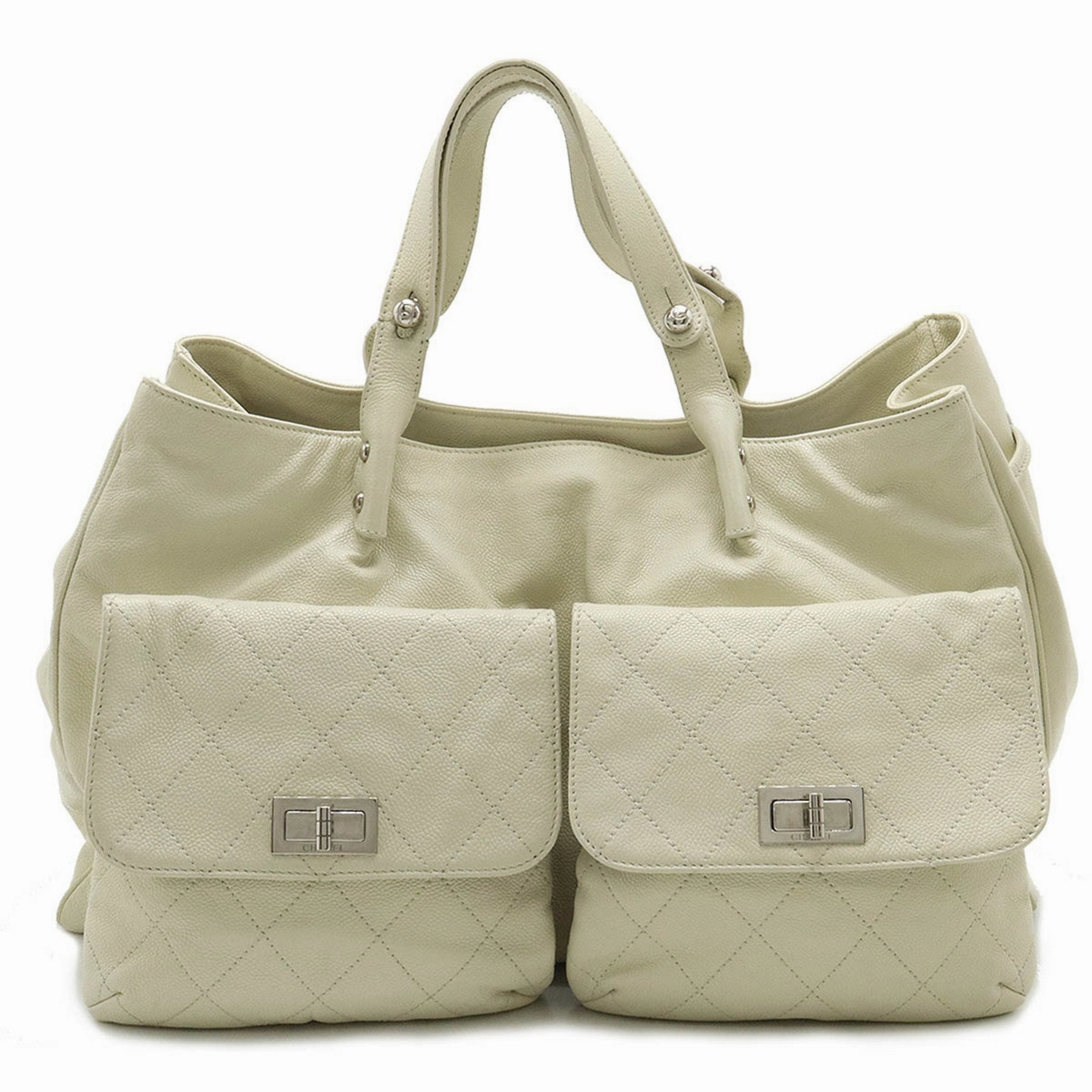 Chanel 2.55 ivory Caviar Leather Handbag Tote Bag (Pre-Owned)