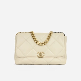 Chanel - Maxi 19 Flap Bag - Beige Lambskin MHW - Pre-Loved - 2020