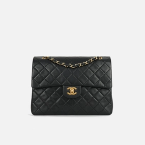 Chanel - Vintage Square Double Flap - Black Lambskin GHW - 2008/09