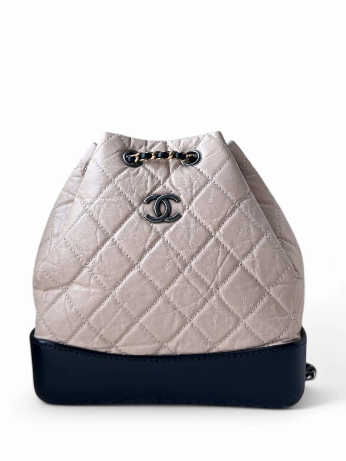 Chanel Backpack Gabrielle Small Beige & Black Calfskin RHW
