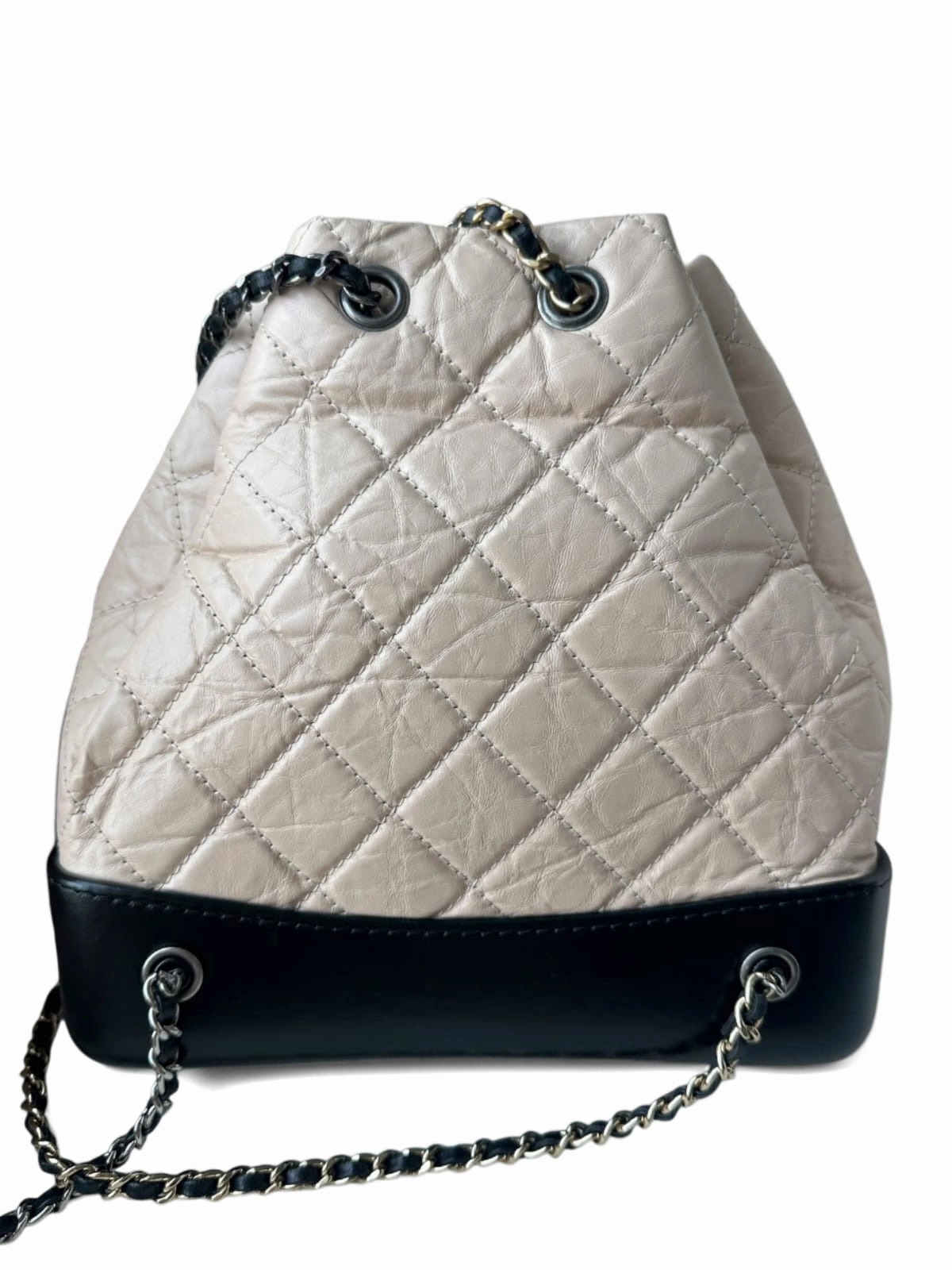 Chanel Backpack Gabrielle Small Beige & Black Calfskin RHW