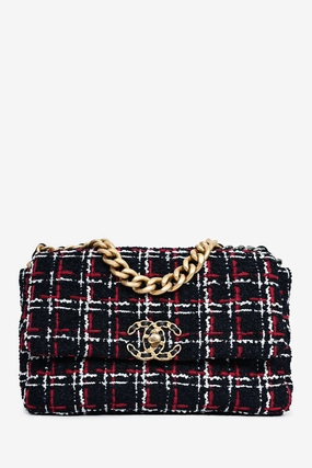 Chanel Black/Red/White Tweed Medium 19 Flap Shoulder Bag