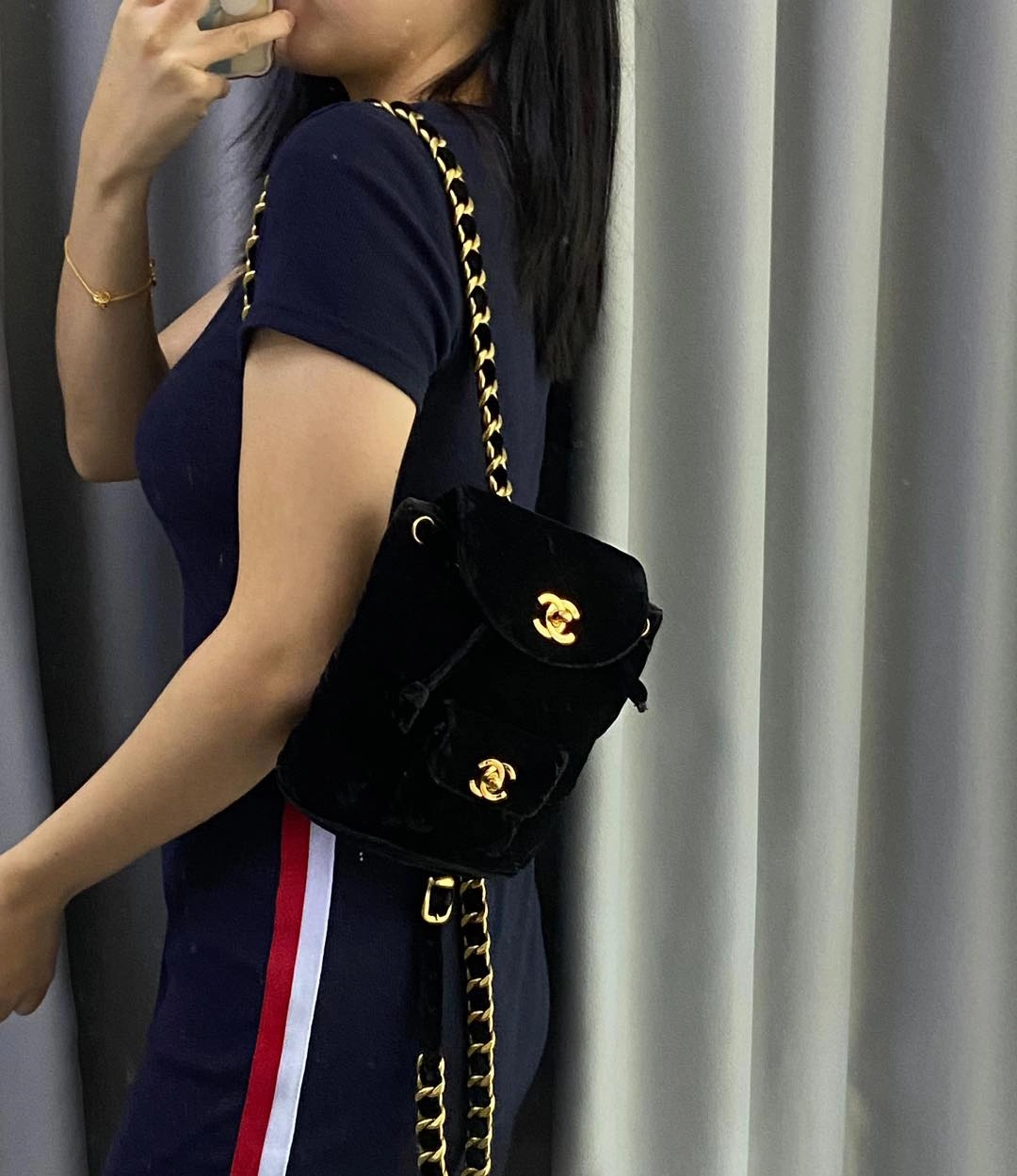 Chanel Black Velvet Vintage Mini Duma Backpack GHW