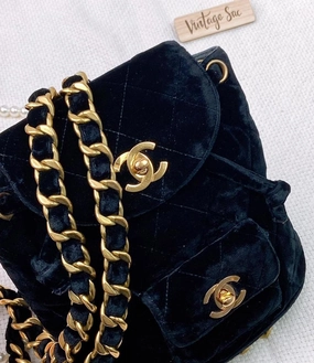 Chanel Black Velvet Vintage Mini Duma Backpack GHW