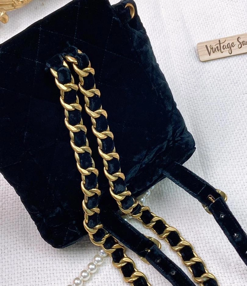 Chanel Black Velvet Vintage Mini Duma Backpack GHW