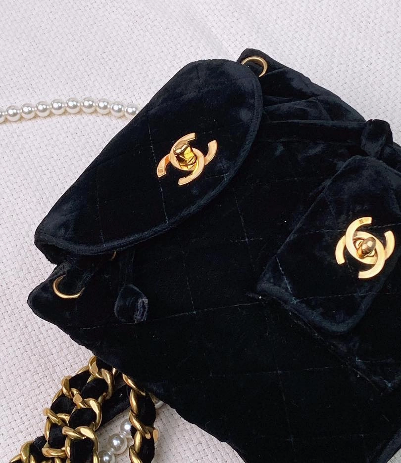 Chanel Black Velvet Vintage Mini Duma Backpack GHW