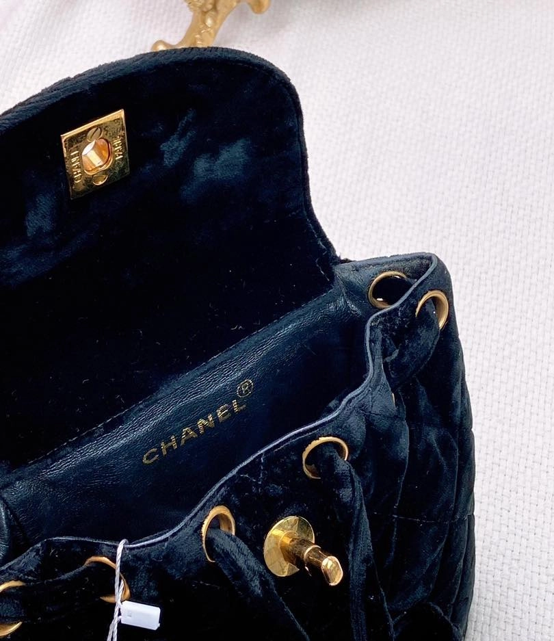 Chanel Black Velvet Vintage Mini Duma Backpack GHW