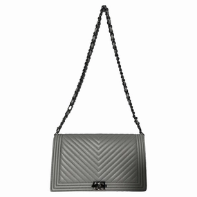 Chanel Boy Chevron Quilted Chain on Wallet in Grey Leather