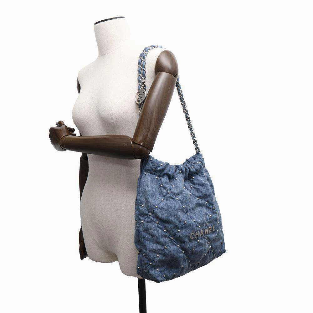 CHANEL CHANEL22 ChainShoulder Bag BlueAS3260 Washed Denim Size Small
