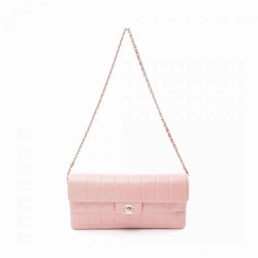 Chanel Chocolate Bar Chain Shoulder Bag Pink Leather Gold Hardware