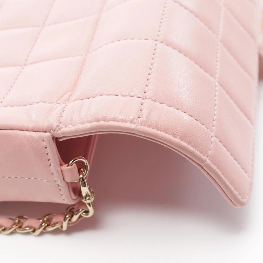 Chanel Chocolate Bar Chain Shoulder Bag Pink Leather Gold Hardware