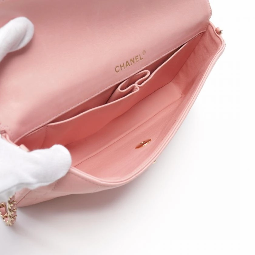 Chanel Chocolate Bar Chain Shoulder Bag Pink Leather Gold Hardware