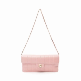 Chanel Chocolate Bar Chain Shoulder Bag Pink Leather Gold Hardware