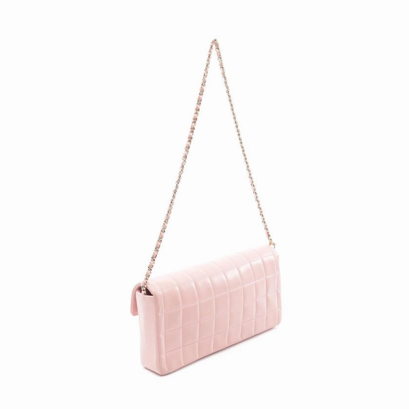 Chanel Chocolate Bar Chain Shoulder Bag Pink Leather Gold Hardware