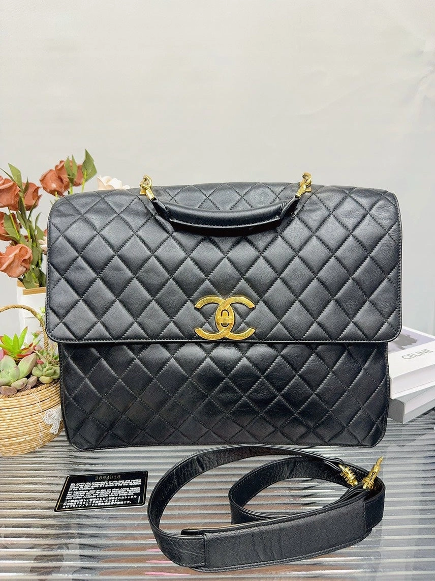 Chanel Classic Quilted Black Leather Shoulder Bag Preloved HFY