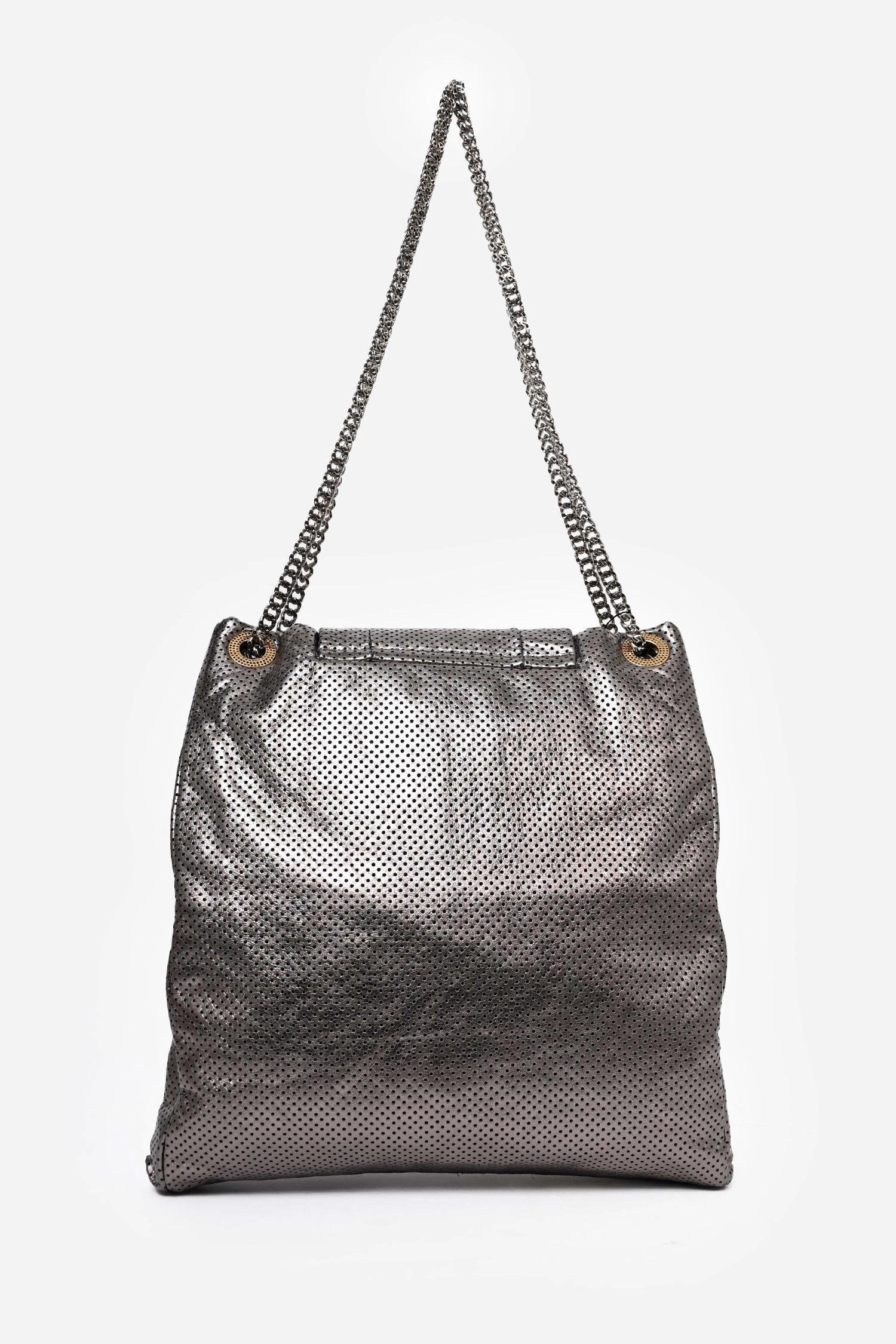 Chanel Grey Metallic Perforated Leather 'Drill' Large Hobo Bag