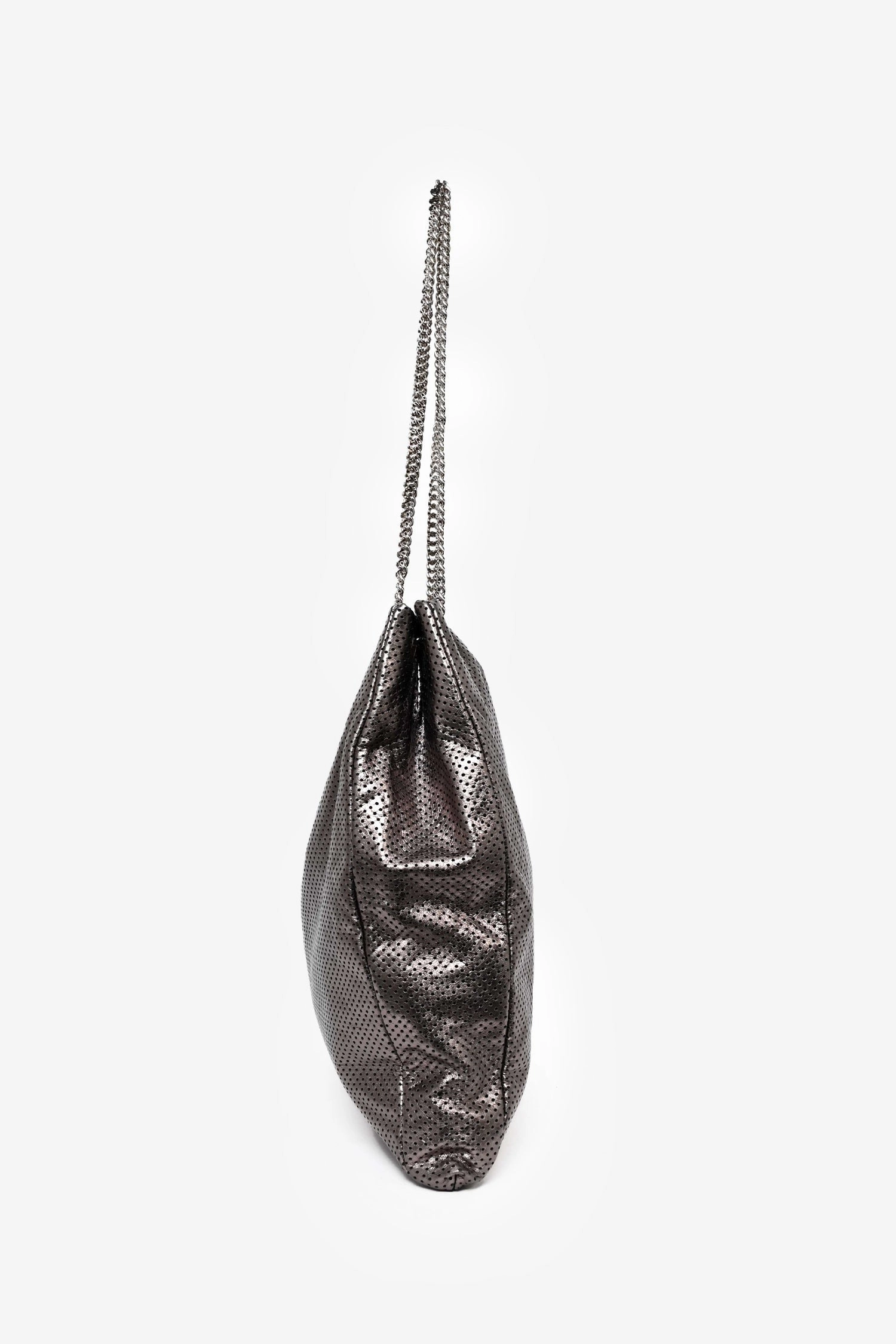 Chanel Grey Metallic Perforated Leather 'Drill' Large Hobo Bag