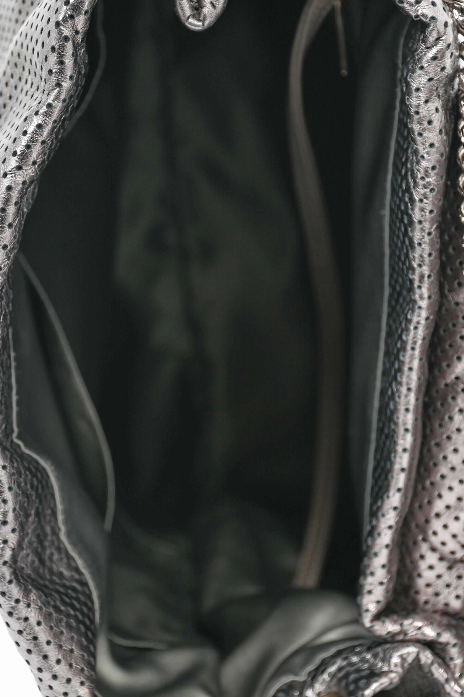 Chanel Grey Metallic Perforated Leather 'Drill' Large Hobo Bag