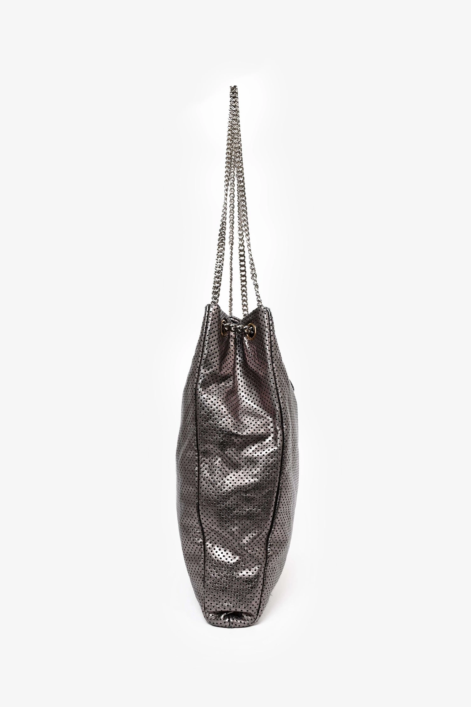 Chanel Grey Metallic Perforated Leather 'Drill' Large Hobo Bag