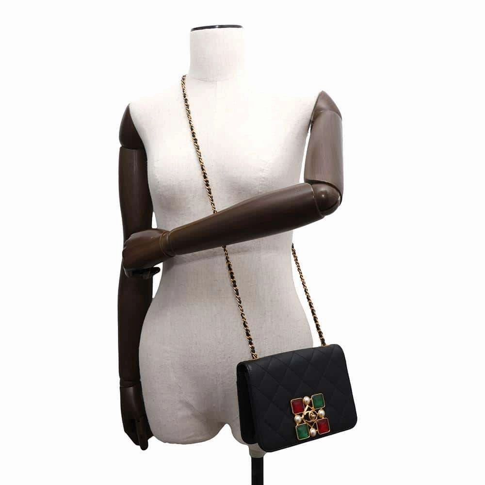CHANEL Gripoa Matelasse ChainShoulder Bag BlackAS2251 Calf Leather Faux Pearl  Resin