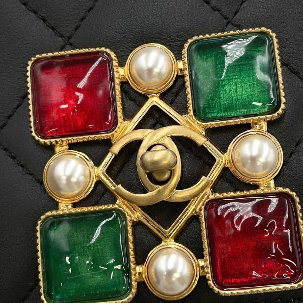 CHANEL Gripoa Matelasse ChainShoulder Bag BlackAS2251 Calf Leather Faux Pearl  Resin