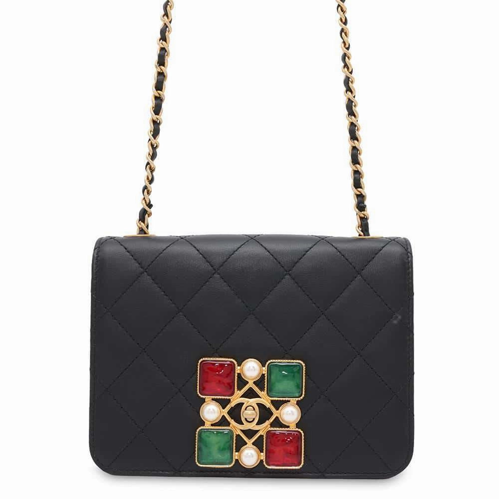 CHANEL Gripoa Matelasse ChainShoulder Bag BlackAS2251 Calf Leather Faux Pearl  Resin
