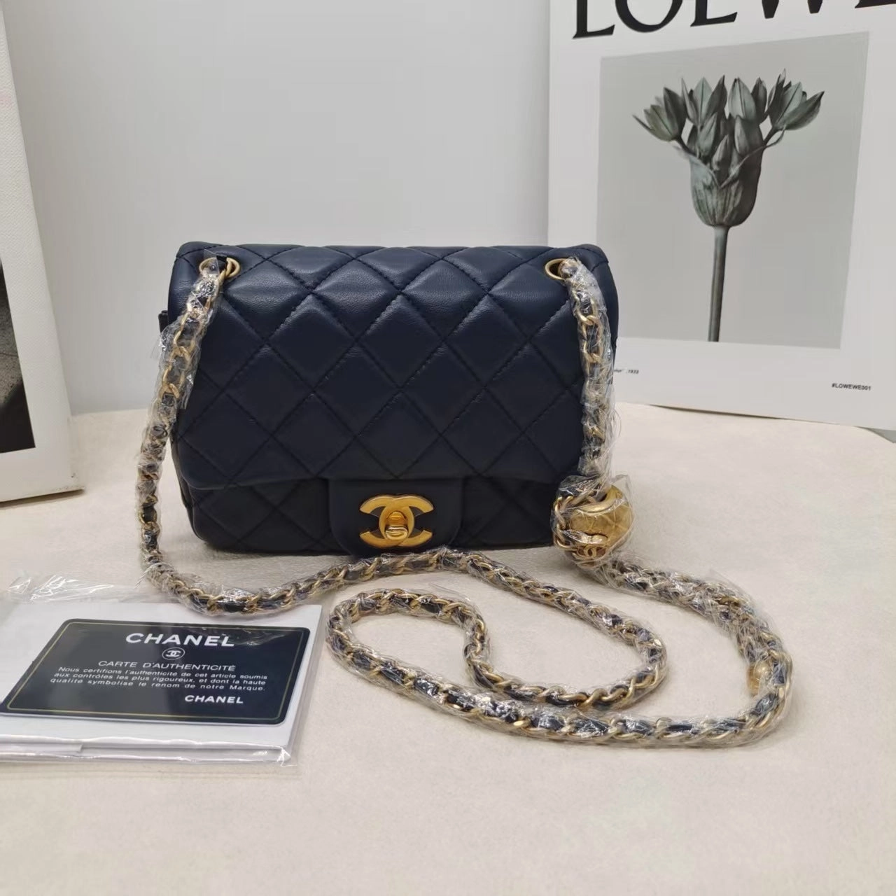 Chanel Lambskin Square Mini CF Navy Shoulder Bag
