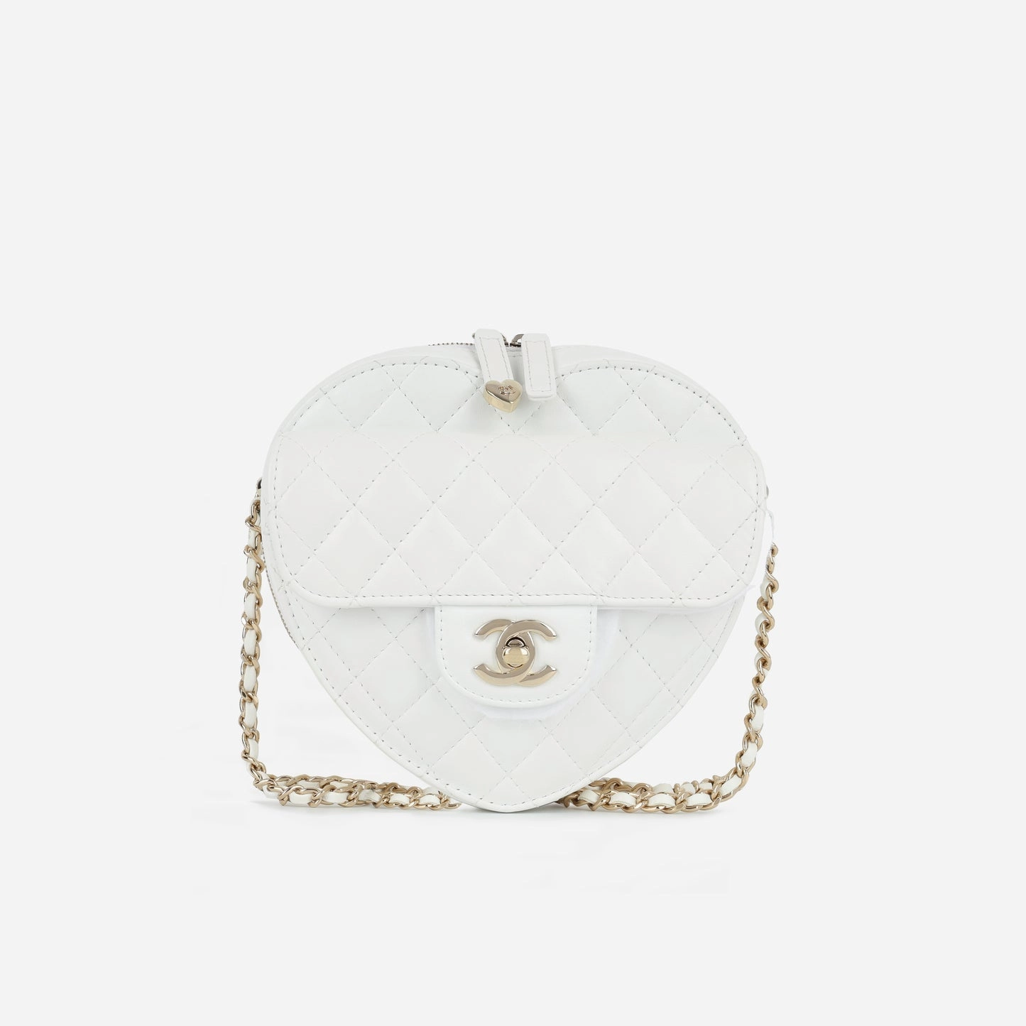 Chanel Large Heart Bag White Lambskin CGHW Plaque Series