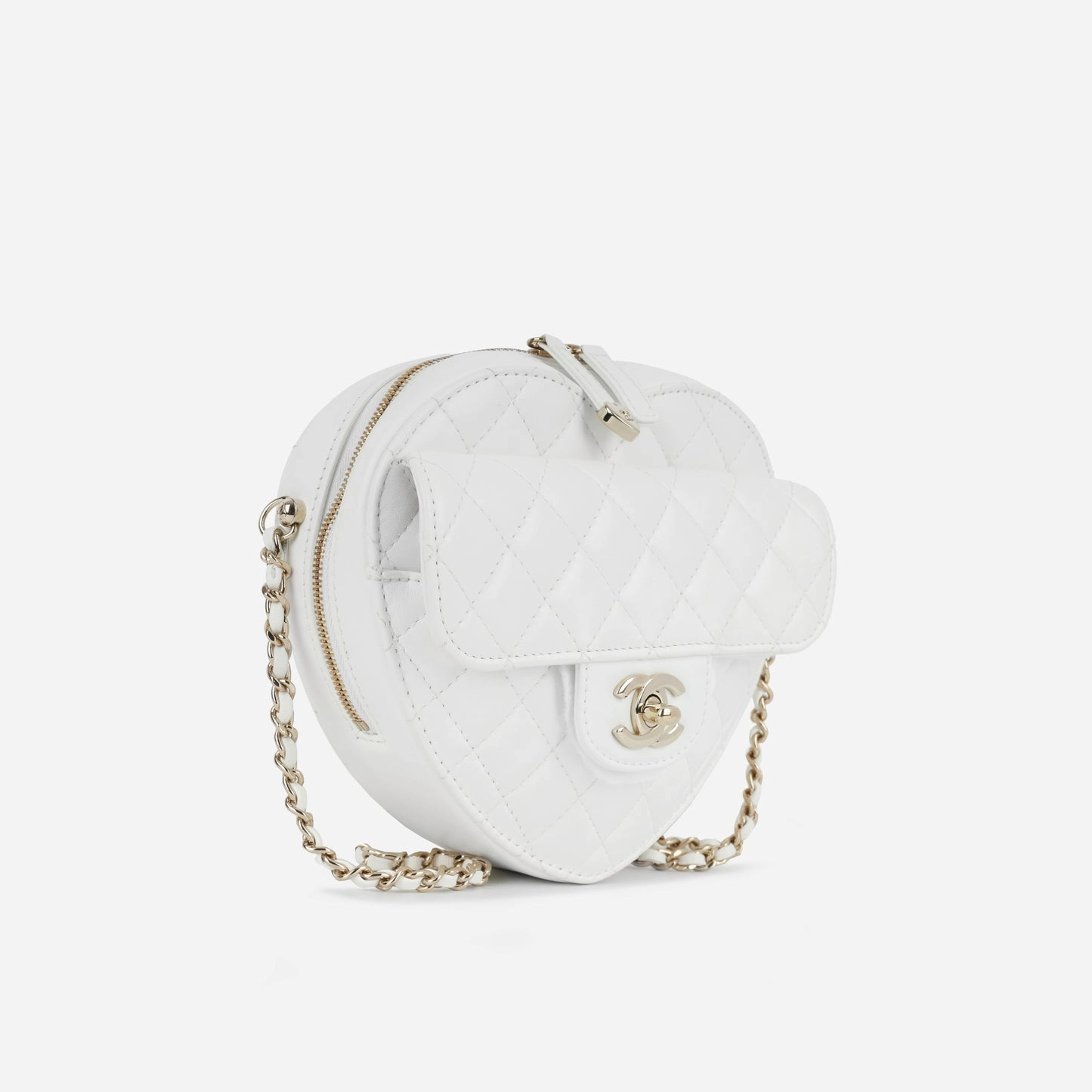 Chanel Large Heart Bag White Lambskin CGHW Plaque Series