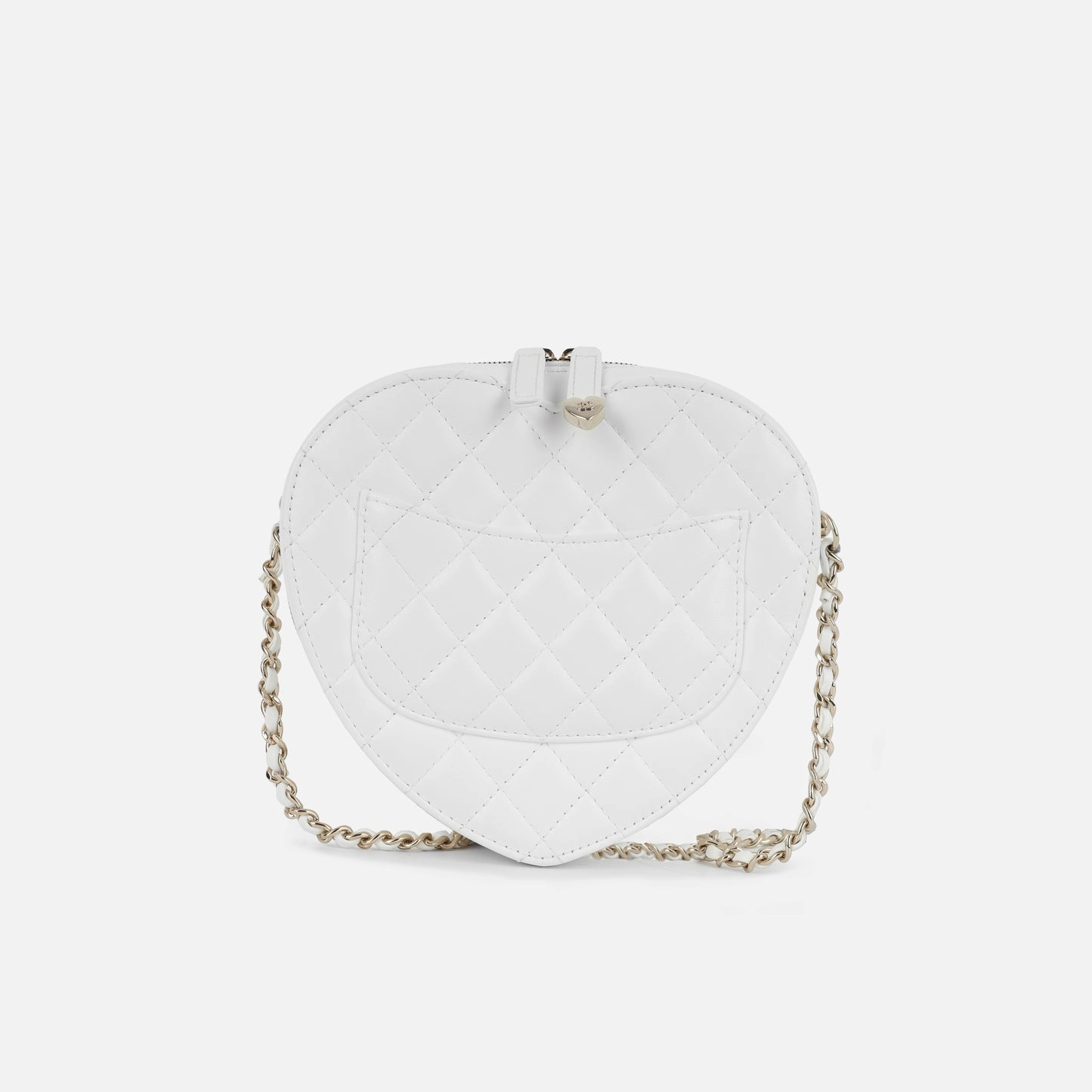 Chanel Large Heart Bag White Lambskin CGHW Plaque Series