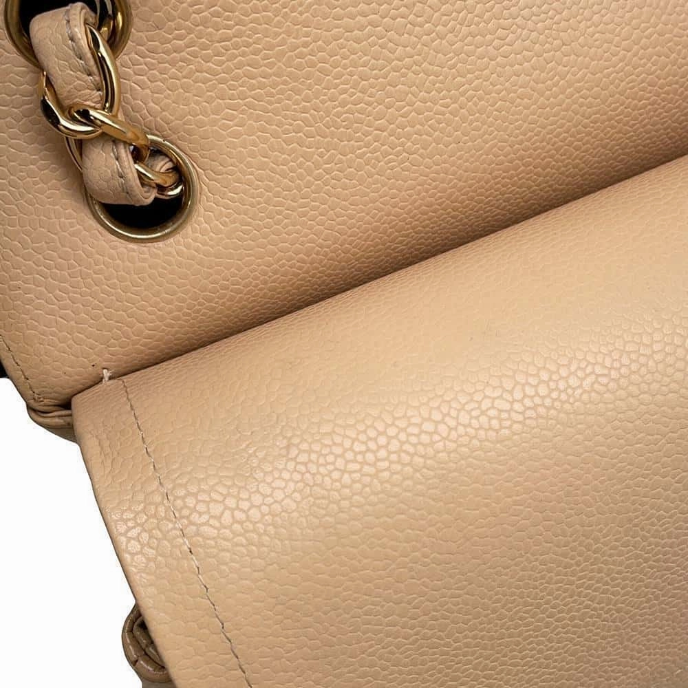 CHANEL Matelasse Double Flap ChainShoulder Bag Beige Caviar Leather