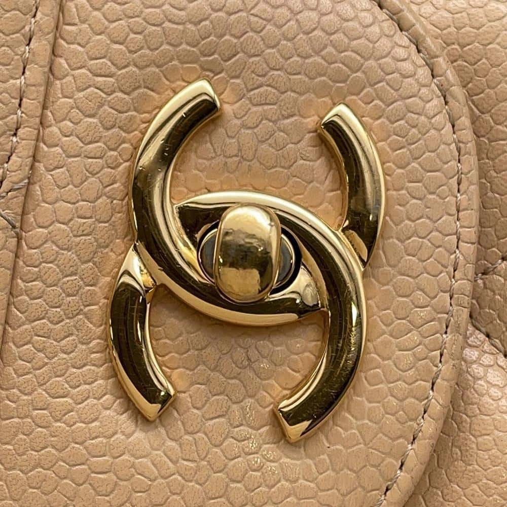 CHANEL Matelasse Double Flap ChainShoulder Bag Beige Caviar Leather