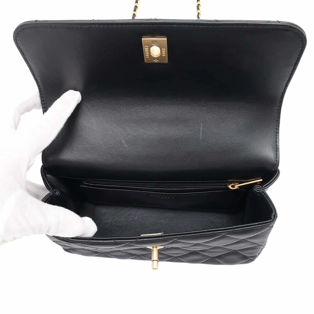 CHANEL Matelasse Top Handle Flap Back 2WAY ChainShoulder BlackAS4233 Lambskin