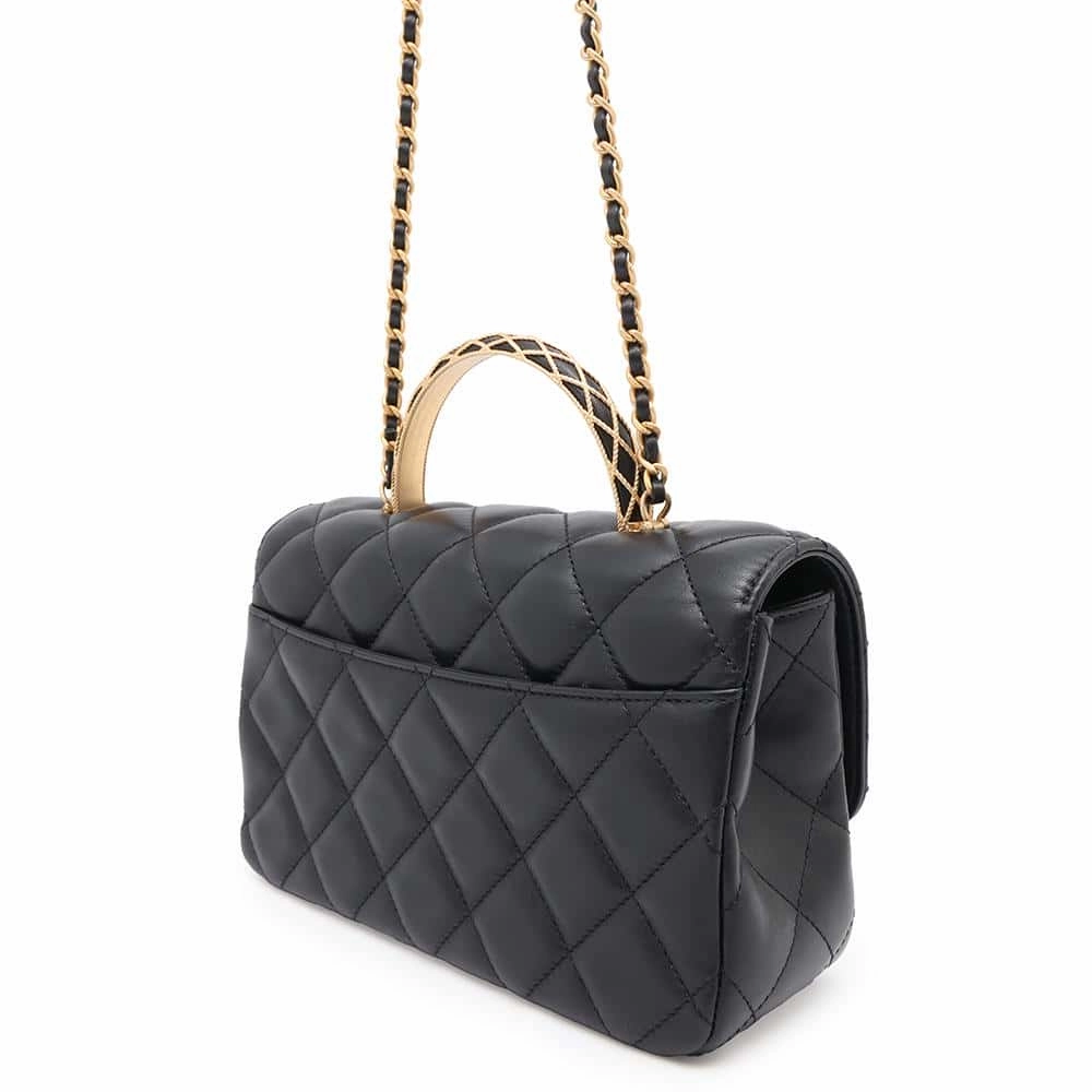 CHANEL Matelasse Top Handle Flap Back 2WAY ChainShoulder BlackAS4233 Lambskin