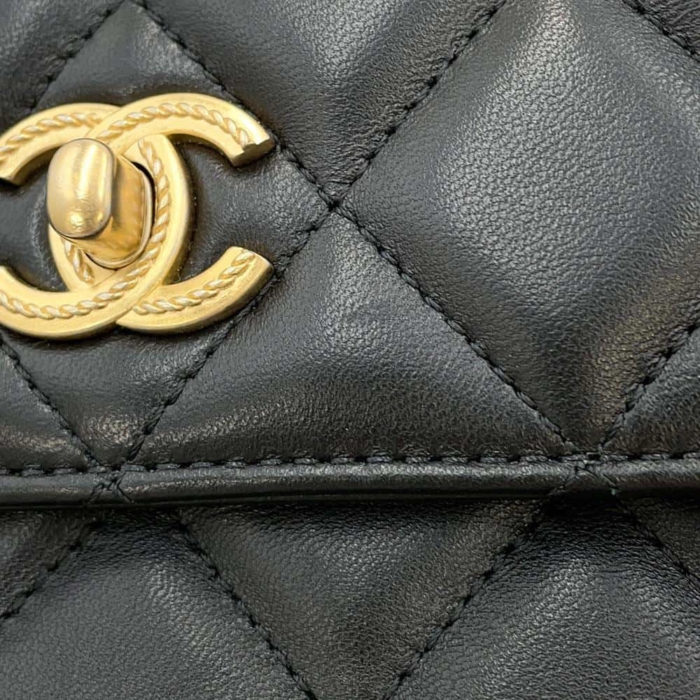 CHANEL Matelasse Top Handle Flap Back 2WAY ChainShoulder BlackAS4233 Lambskin