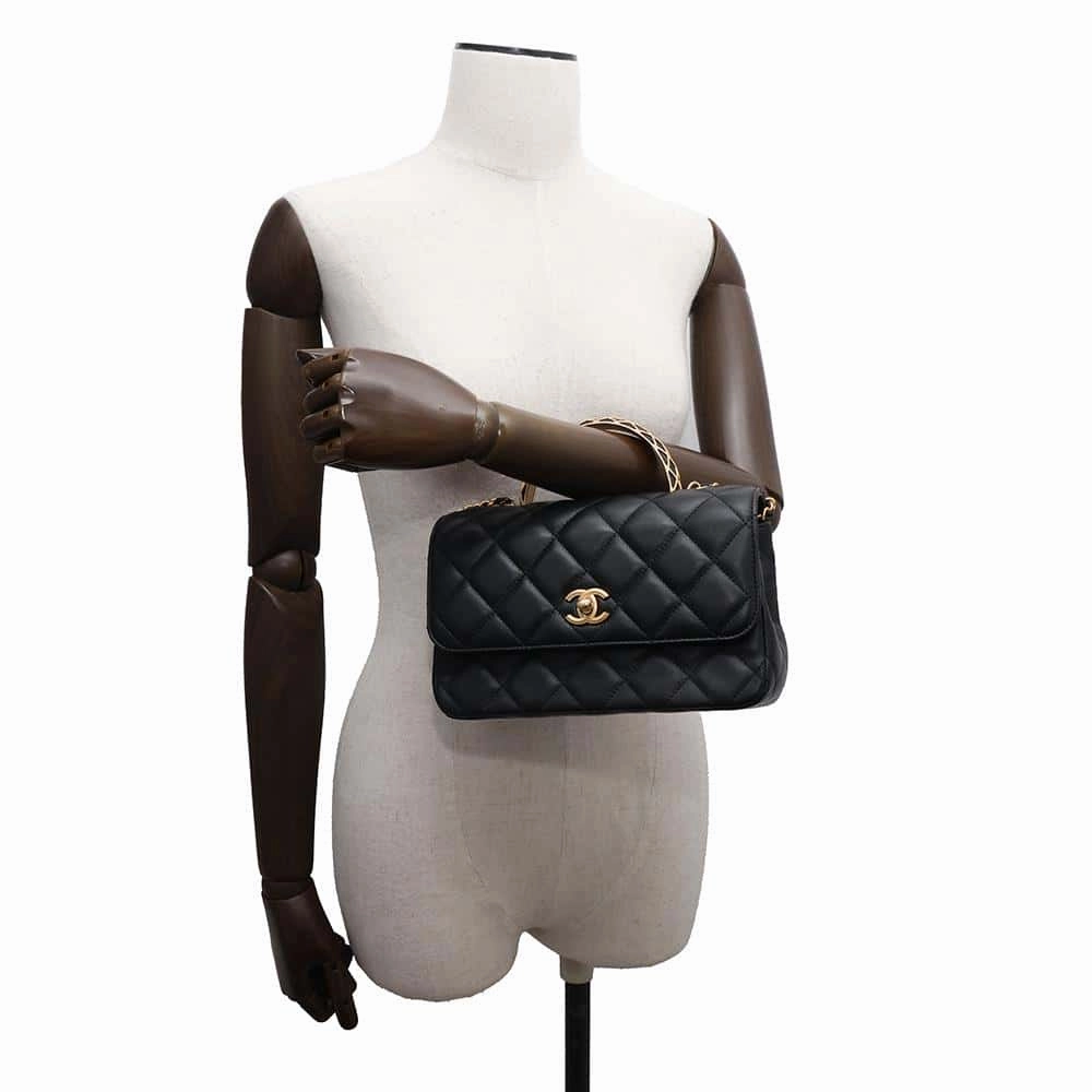 CHANEL Matelasse Top Handle Flap Back 2WAY ChainShoulder BlackAS4233 Lambskin