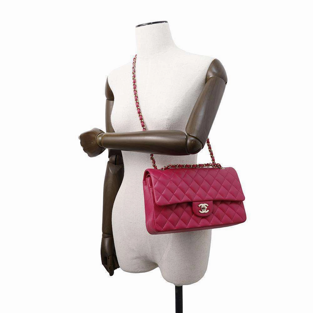 CHANEL Matelasse W Flap ChainShoulder Bag PinkA01112 Caviar Leather Size 25