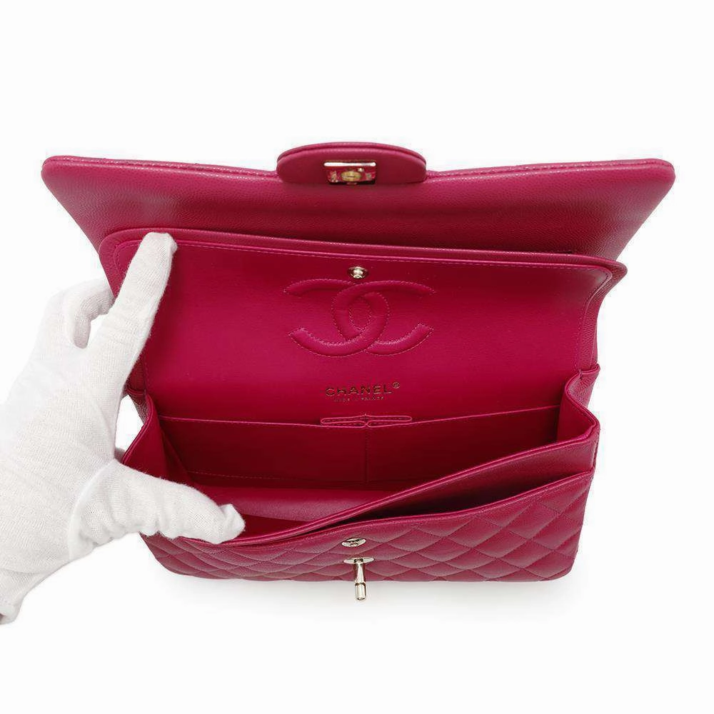 CHANEL Matelasse W Flap ChainShoulder Bag PinkA01112 Caviar Leather Size 25