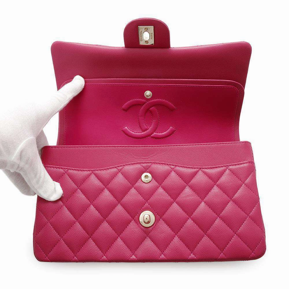 CHANEL Matelasse W Flap ChainShoulder Bag PinkA01112 Caviar Leather Size 25