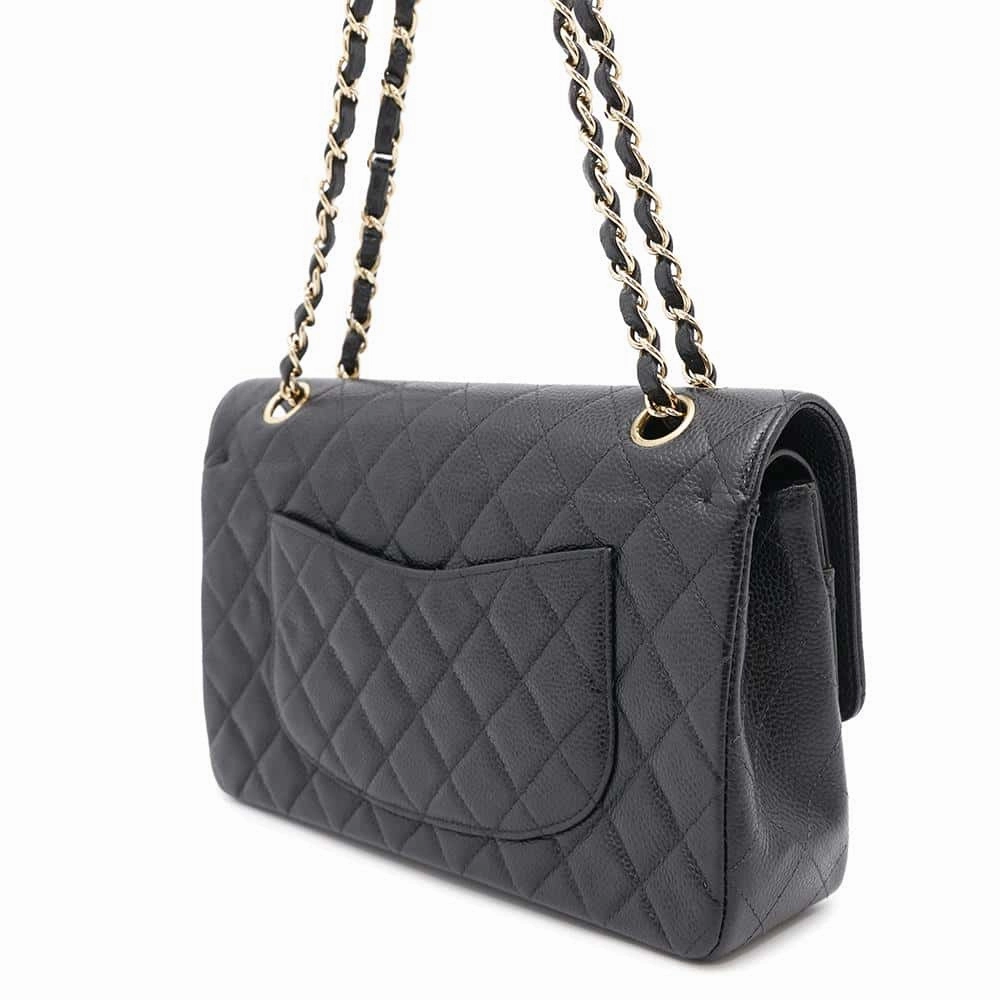 CHANEL Matelasse WChainShoulder Bag BlackA01112 Caviar Leather Size 25