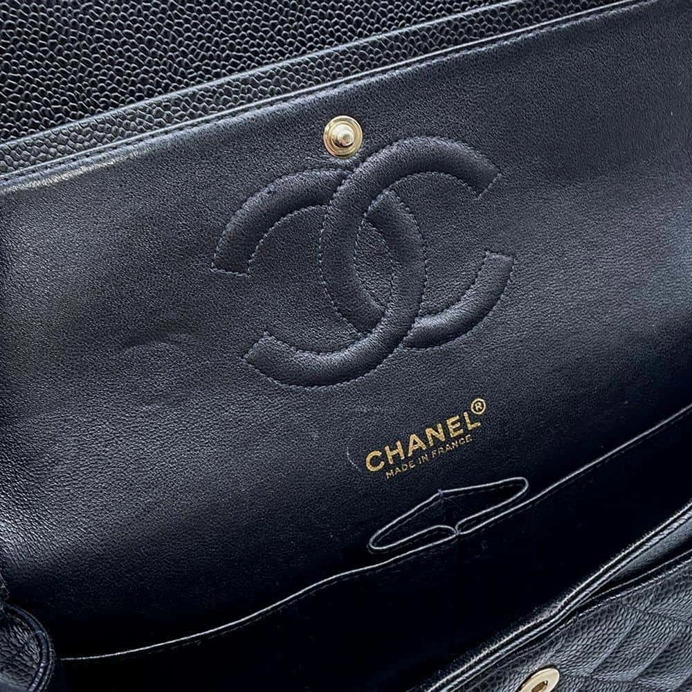 CHANEL Matelasse WChainShoulder Bag BlackA01112 Caviar Leather Size 25