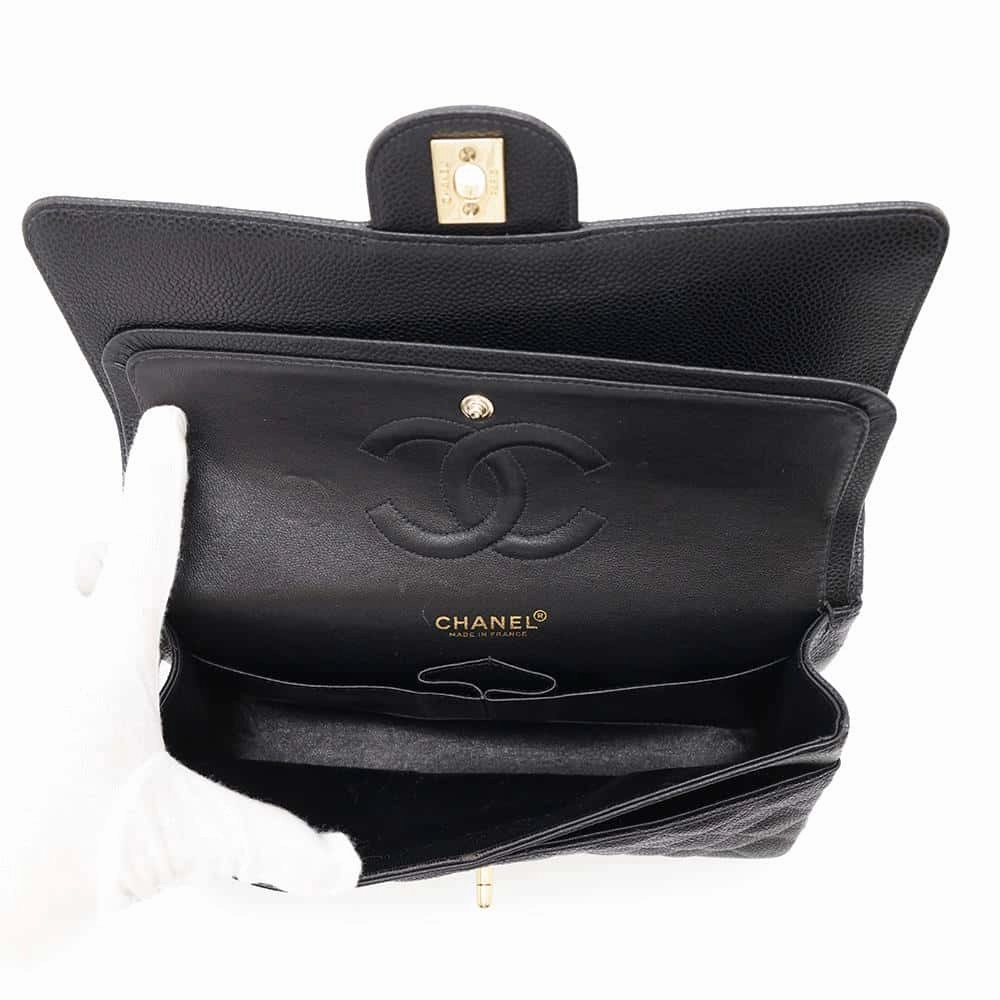 CHANEL Matelasse WChainShoulder Bag BlackA01112 Caviar Leather Size 25