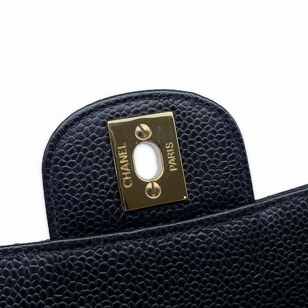 CHANEL Matelasse WChainShoulder Bag BlackA01112 Caviar Leather Size 25