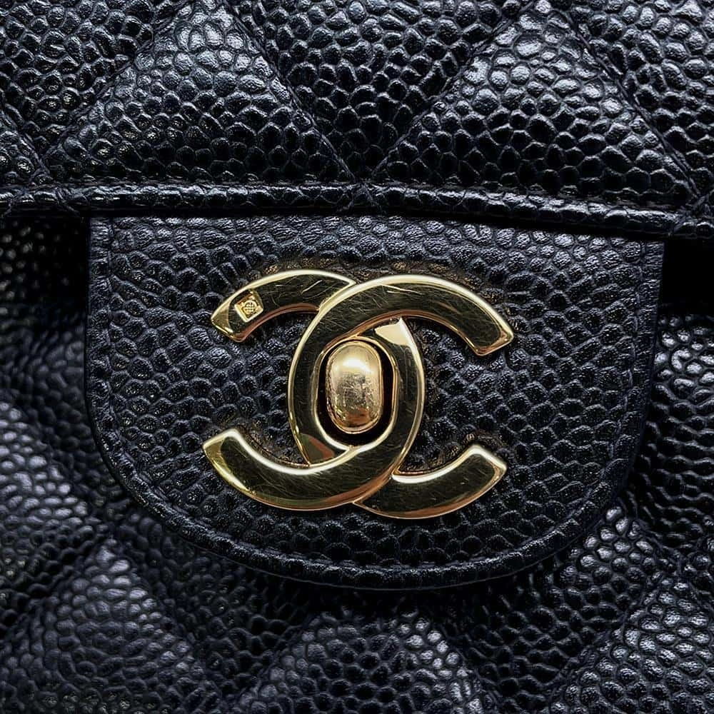 CHANEL Matelasse WChainShoulder Bag BlackA01112 Caviar Leather Size 25