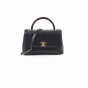 Chanel Medium Coco Handle (Lizard Top Handle) Black Chevron