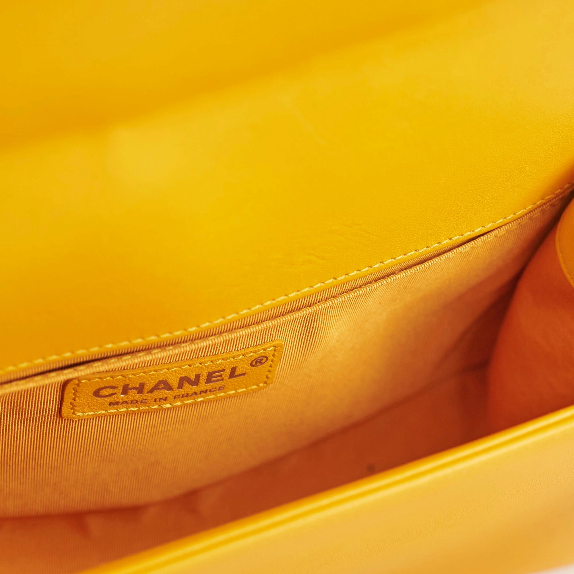 Chanel Old Medium Boy Bag Lambskin Yellow