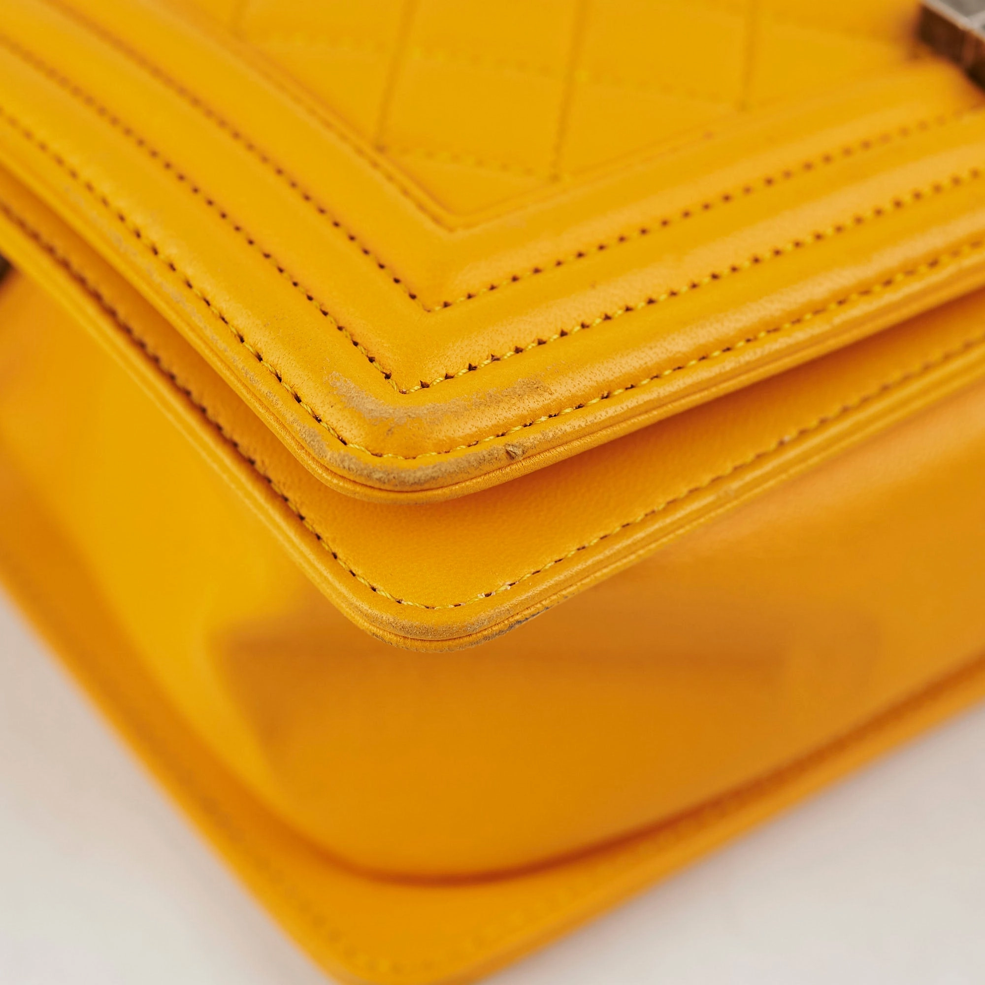 Chanel Old Medium Boy Bag Lambskin Yellow