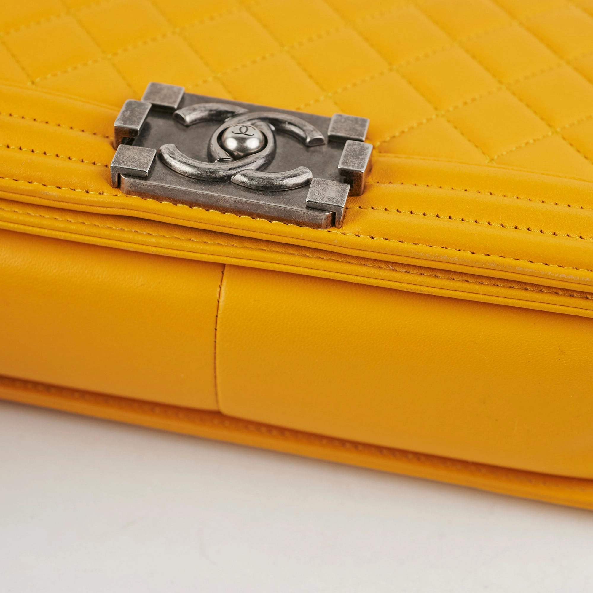 Chanel Old Medium Boy Bag Lambskin Yellow