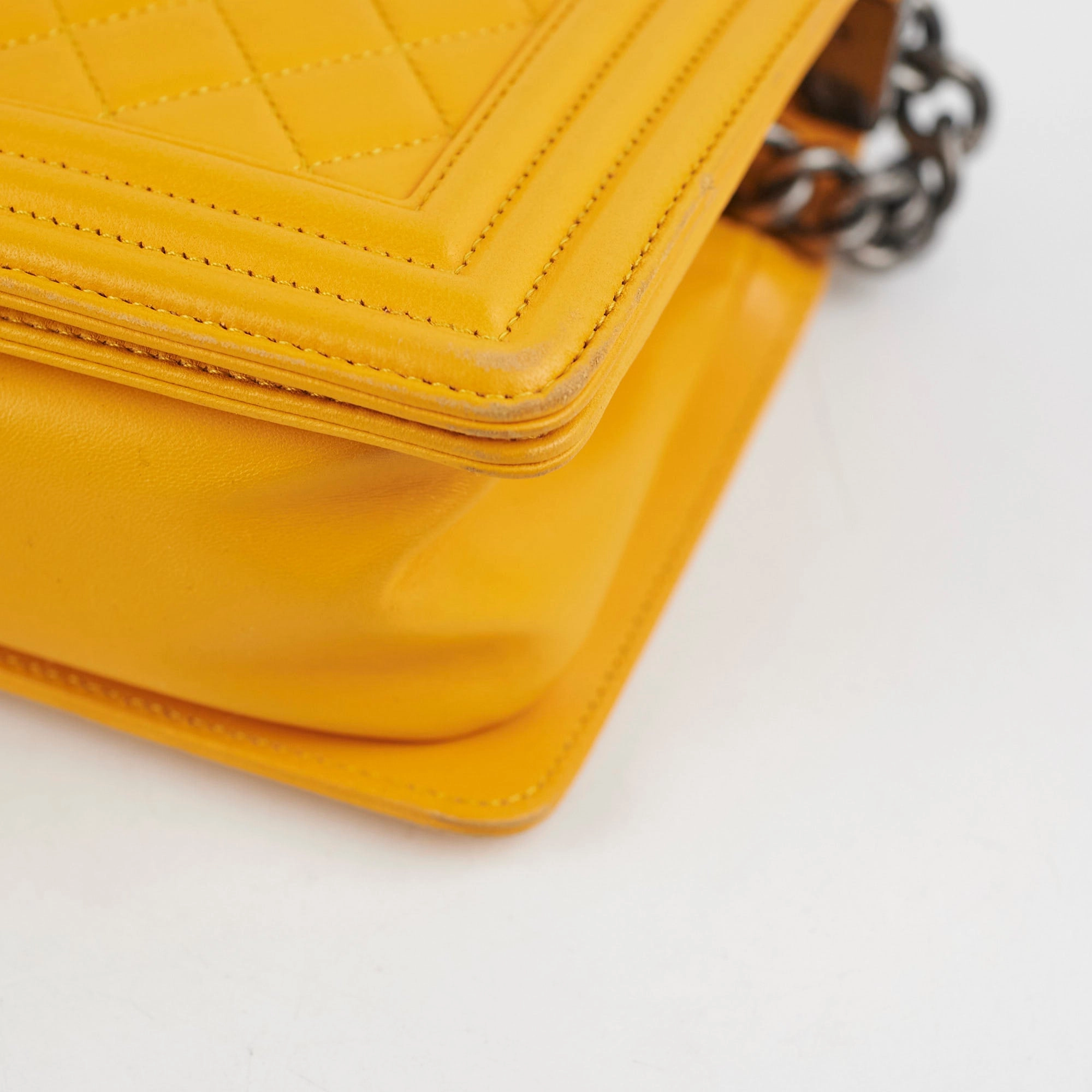 Chanel Old Medium Boy Bag Lambskin Yellow